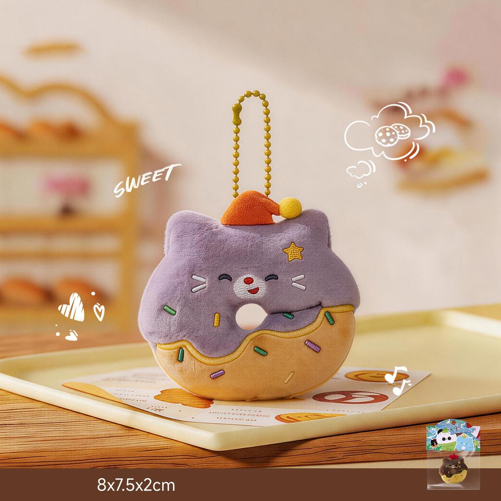 Cute Cat Doughnut Plush Pendant Girlie Bag Charm Cartoon Doll Keychain Soft And Cute Doll Accessory Niche Healing Gift