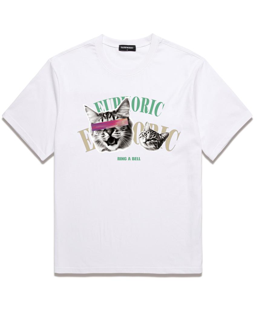 VANNWORKS Euphoric Cat Oversized Short Sleeve T-Shirt (Vs0127) White