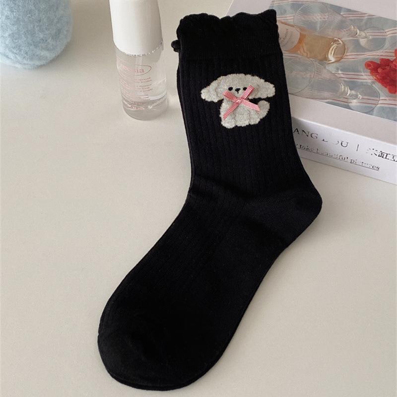 Women'S Socks Cartoon Thin Bubble Women'S Medium Socks Pile Socks Socks Girls Cute Lace Cotton Dog Mouth