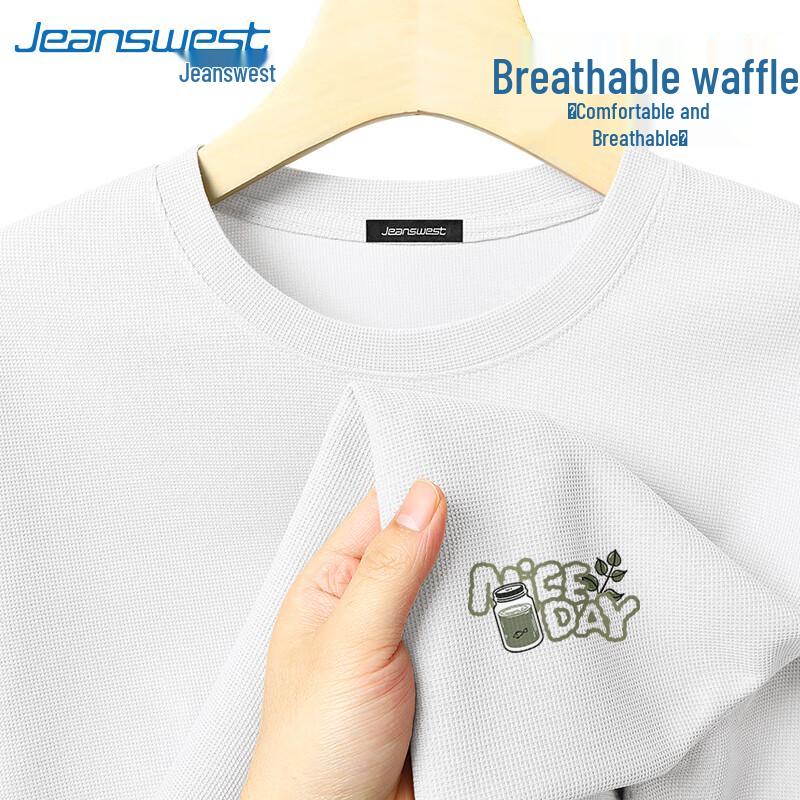 Jeanswest Men's Loose Fit Waffle Knit Short Sleeve T-Shirt