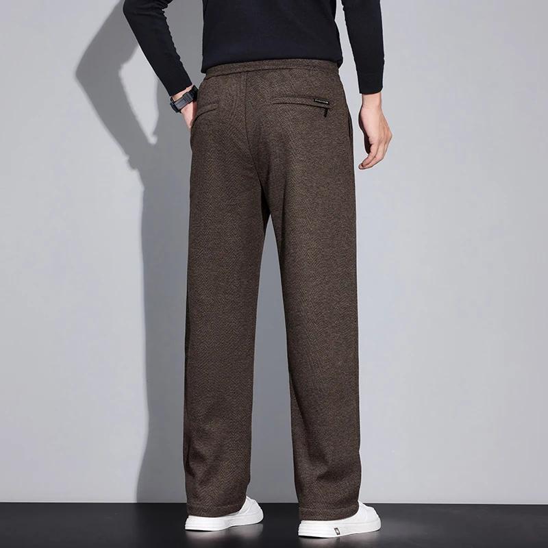 2025 Soild Color Men Thick Pants Winter Men Warm Straight Leg Pants Male Mid Waist Long Trousers Man Casual Wear Fleece Pants