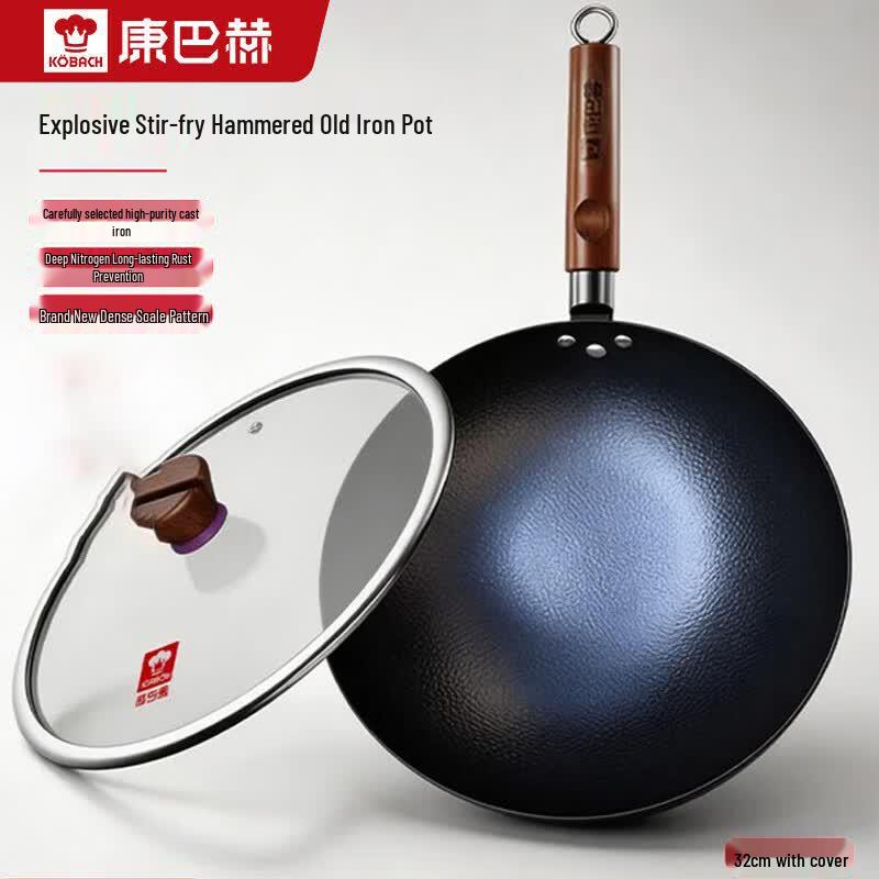 KOBACH 32cm Hammered Cast Iron Non-stick Wok
