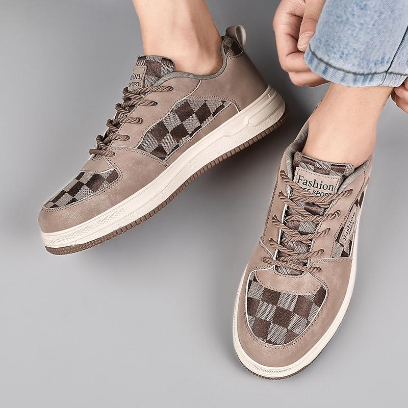 Men’s Black Green Checked Sports Shoes Casual Skateboard Shoes Students Walking Running Sneakers Shoes Over Sized 46 47 48