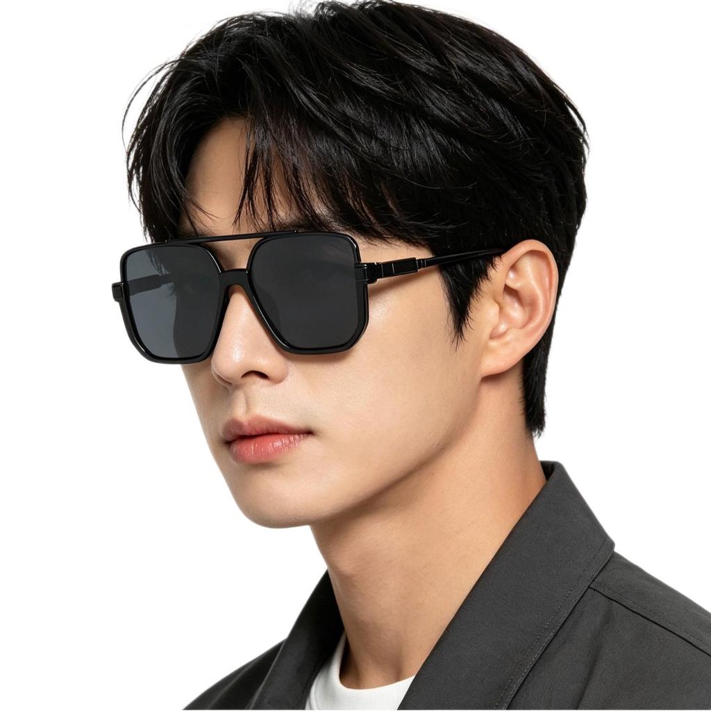 Stylish Full Frame Double Bridge Sunglasses - Natural Look, Trendy Street Style, UV Protection, Perfect for Driving