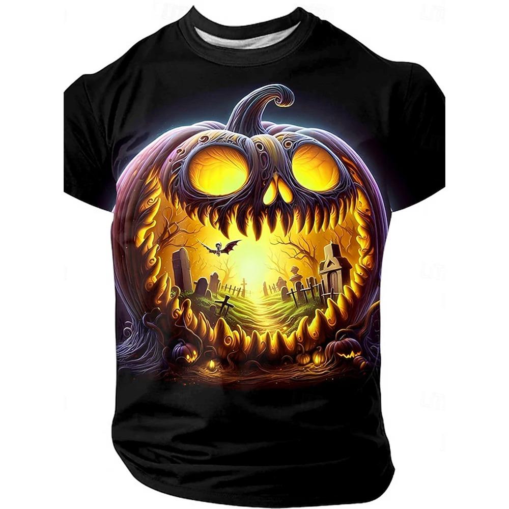 Halloween horror pumpkin 3D printed fashionable men's T-shirt 2025 new daily outdoor sports party quick drying breathable street clothing