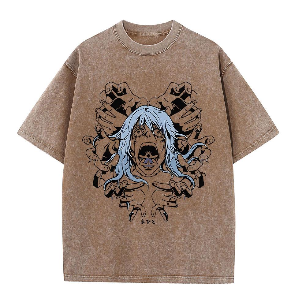 Anime Jujutsu Kaisen T-skjorter Vintage Vasket T-skjorte Harajuku Oversize Bomulls-T-skjorte Bomull Mote Streetwear Unisex Topp