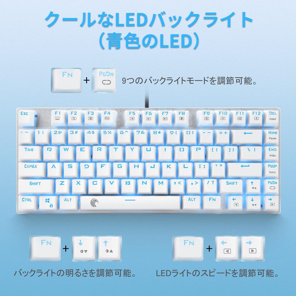 Gaming-Tastatur, 81 Tasten, rote Achse, mechanische Tastatur, USB-Anschluss, kabelgebundene Tasten, blaue LED-Hintergrundbeleuchtung, wasserdicht, englisches Layout, Tastatur für Gamer
