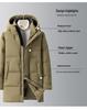 Men's Mid-Length Hooded Black Down Jacket - Thickened Winter White Duck Down Coat for Warmth