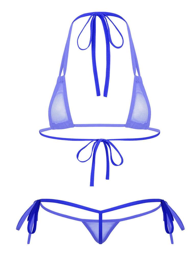 Damski Siateczkowy Zestaw Bikini na Ramiączkach Przezroczysty Design Mikro Trójkątne Stroje Kąpielowe Do Noszenia na Plaży Basenie