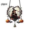 Heart Wreath Ornaments Halloween Acrylic Love Ornament, Cartoon Owl Ghost Witch Hanging Decorations Skeleton Decor, Festive Party Decoration