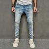 Men's Spliced Slim Pencil Jeans Street Solid Color Casual Denim Trousers