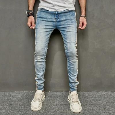 Herren Gespleißte Slim Bleistiftjeans Street Einfarbig Lässige Denimhosen