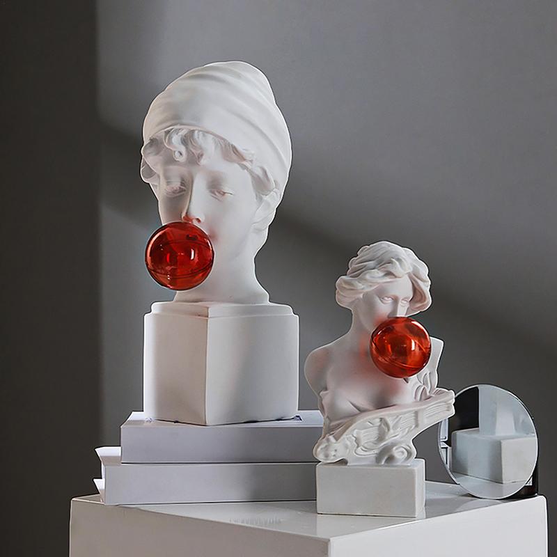 Unique Resin David Statue Creative Bubble Blowing David Sculpture Resin Gypsum Figurine Home Bookshelf Desktop Art Decoration