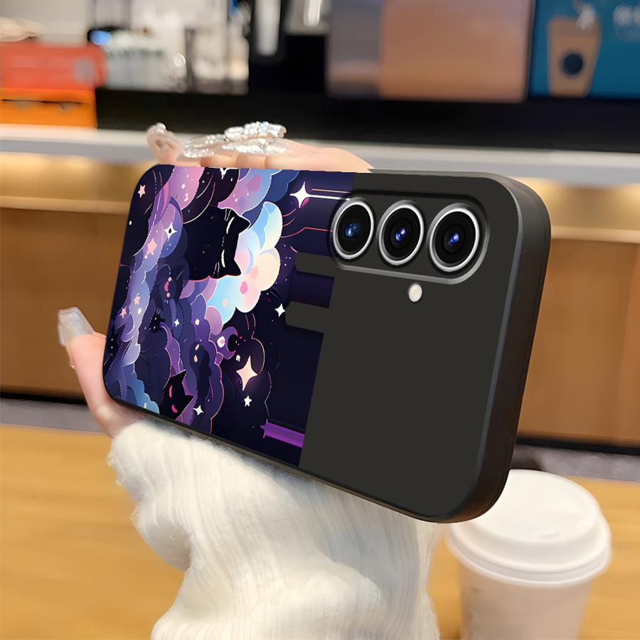 Black Cat Starry Night Phone Cover Case for Samsung Galaxy A57 A23 A37 A12 A05 A53 A52 A55 A06 A25 A73 A50 A41 A51 A16 A70 A17