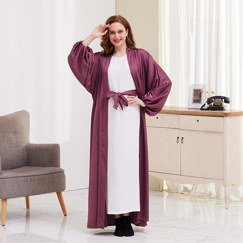 XG2058 Elegant Dubai Puff Sleeve Cardigan and Long Muslim Dress - Summer European and American Style