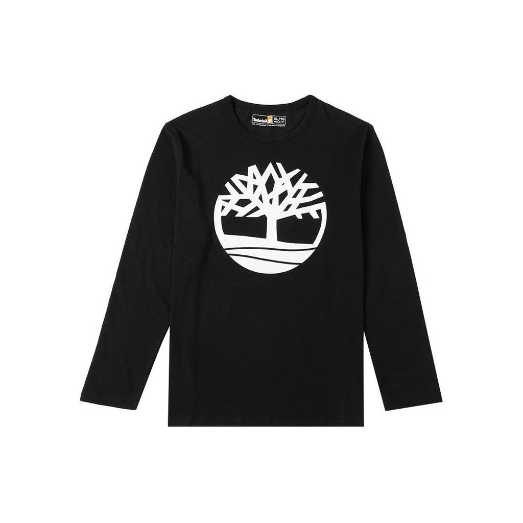 Timberland Tree Logo Print American Vintage Outdoor Sports Casual Comfortable Breathable Loose Crew Neck Long Sleeve T-Shirt Men Tops Black A2Q9U-001