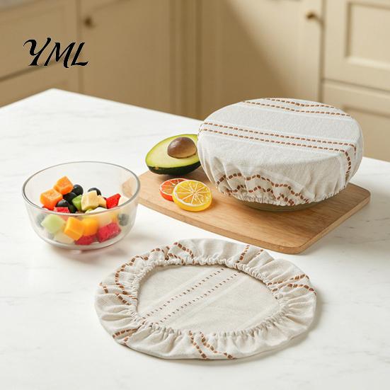 Accessoires de Rangement de Cuisine Rayés Rétro, Couvercles pour Pots à Levain, Couvercles Élastiques Réutilisables en Lin pour Bols, Couvercles Élastifiés pour Réfrigérateur, Tissu Respirant pour Aliments