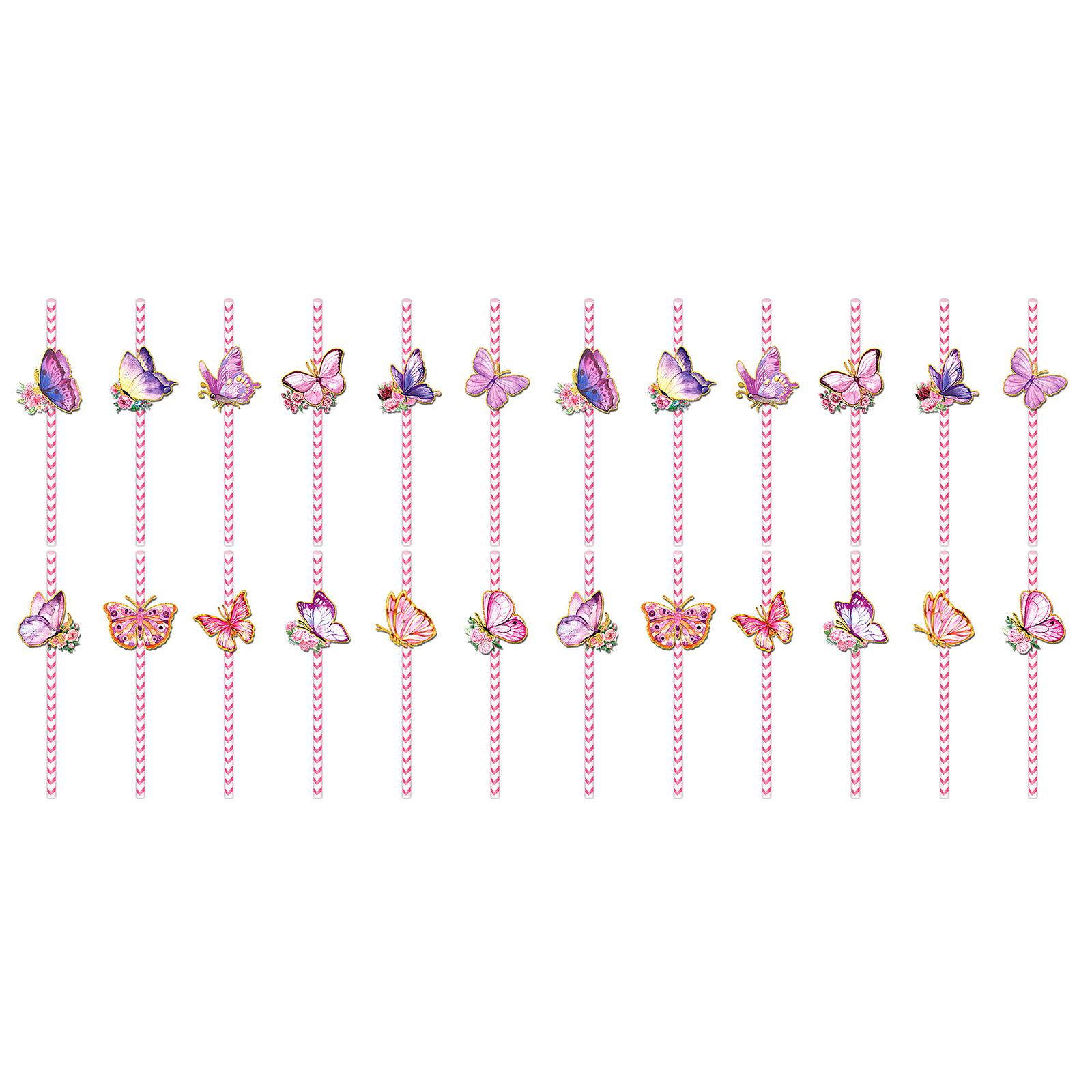 

24pcs Butterfly Biodegradable Paper Drinking Straws Elegant Decorative Disposable Drink Straws Birthday Party Supplies