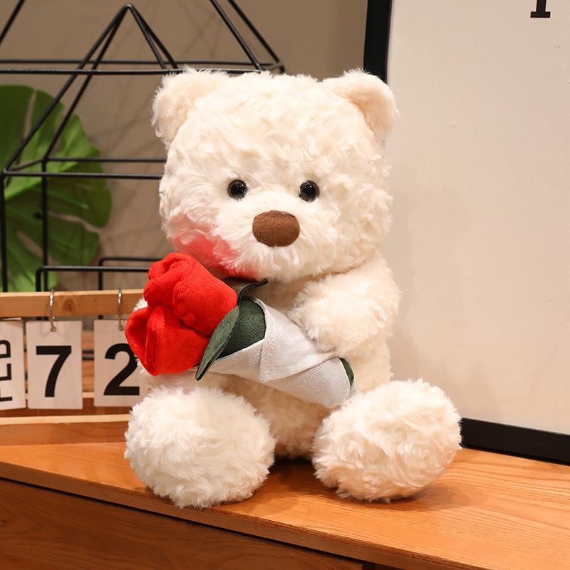 sale 30cm Cartoon Rose Bear Plush Toy Stuffed Valentine's Day Rose Animal Say Love Holding Rose Girlfriend Gift