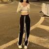 Women's Pants Black and White Stitching Casual Pants Sports Hundred Loose Straight Drape Dragging Wide Leg Pants