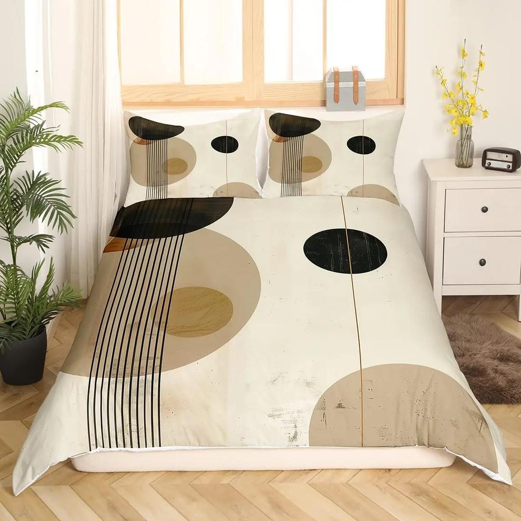 Abstract Geometric Rainbow Sun Circles Comforter Cover Microfiber Soft Bedding Sets Medieval Boho Century Modern Duvet Cover Set