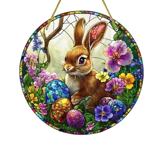 Easter Bunny Suncatcher 2D Acrylic Rabbit Eggs Window Hanging Ornament for Indoor Outdoor Home Garden Decor Housewarming Gifts for Women
