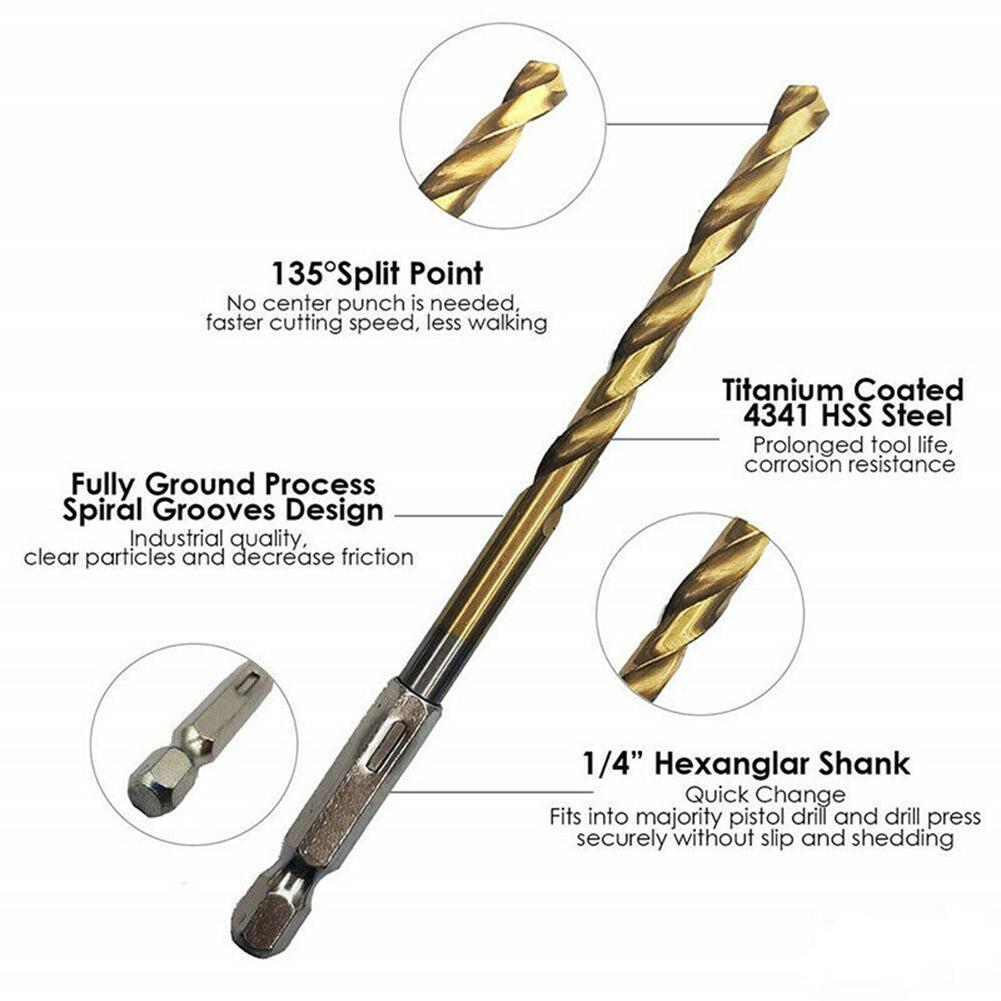 High Speed Steel Titanium Coated Drill Bit 1/4inch Hex Shank 1.5-5.5mm Hexagonal Handle Anti-rust Drill Bit