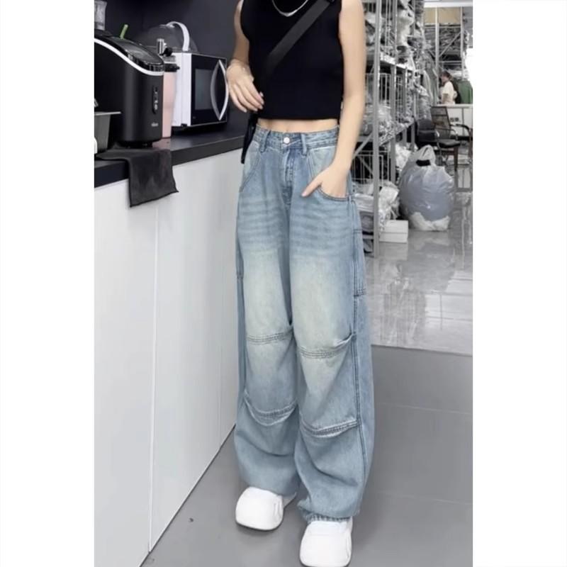 Plus Size Women's Wide Leg Jeans - Autumn Pear-Shaped Fit, Loose Cargo Long Pants