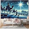 1pc Large Wall Hanging Tapestry  Starry Night Desert Scene with Camels Mary  Jesus  Middle Eastern Biblical Backdrop for Hom