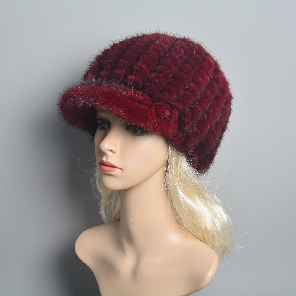 New Russia Lady Winter Hand Knitted Real Mink Fur Hat Natural Warm Mink Fur Visors Cap Women Fashion 100% Genuine Mink Fur Hats
