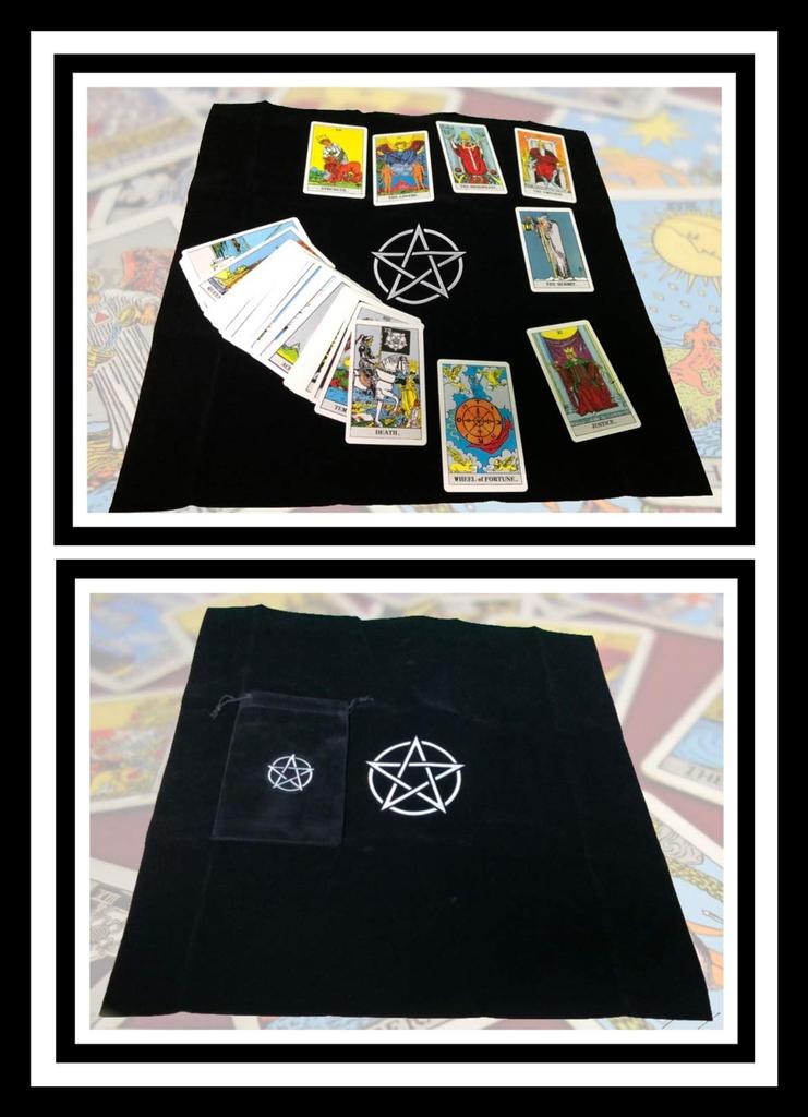 Kurop Pentagram Tarot 50cm x Pentagram Set mit 2 Tüchern, 50cm, Beutel, (Schwarz)