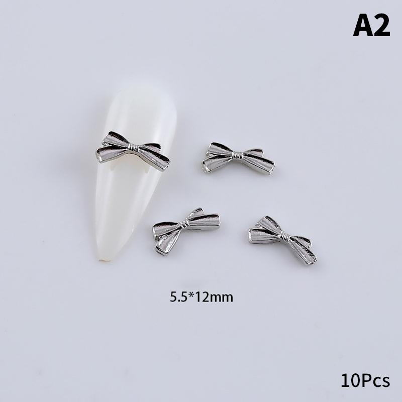 10Pcs Silver Alloy Nail Art Bow Charms Accessories Parts For Manicure Does Retro Nails Decoration Design Supplies