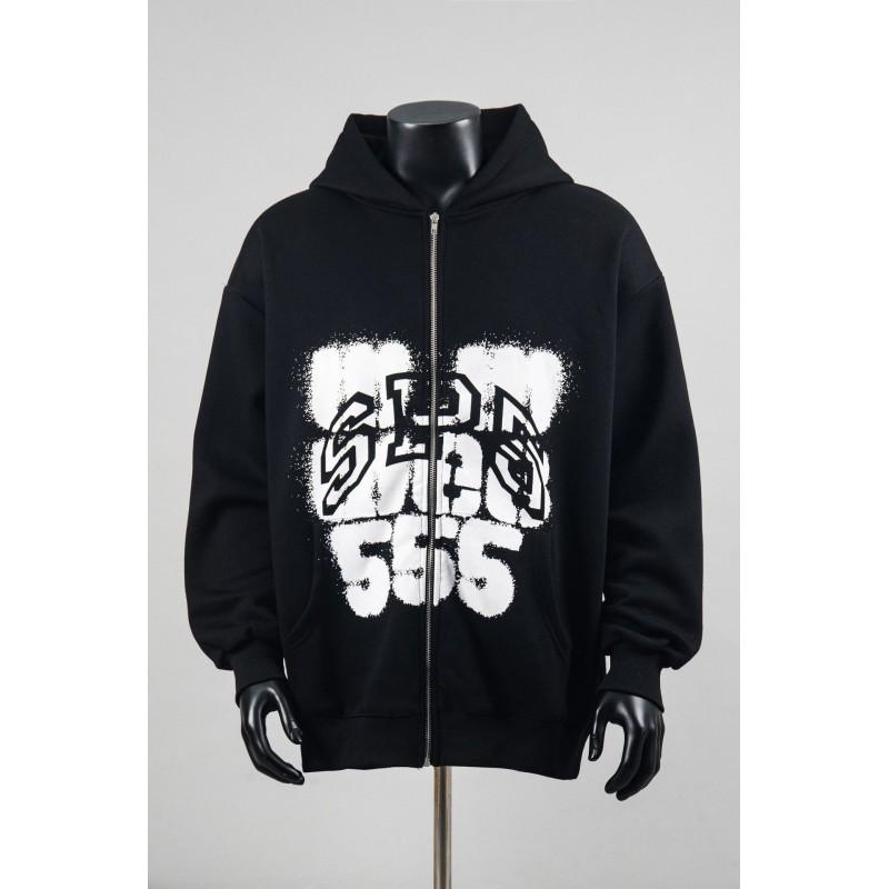 Unisex Oversized Hoodie With Spiderweb Print Fleece-Lined Cotton Blend Streetwear Style