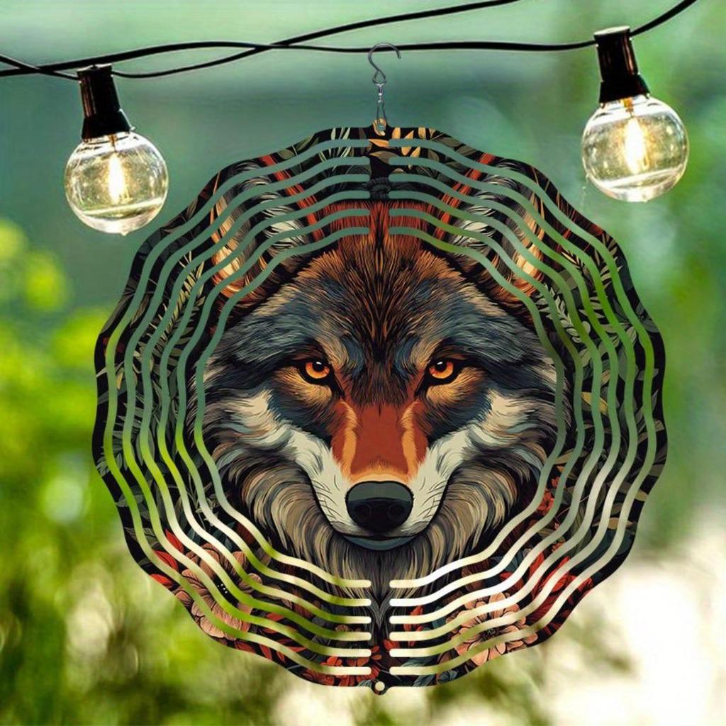 Rose Red Wolf Design 2D Metal Wind Chime Outdoor Hanging Decor for Garden Yard Home Wedding Birthday Christmas Gift