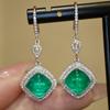 Luxurious Women's Bright Square Earrings Set with Green Stone Earrings, Full Circle Zircon, Elegant High-end Commitment Jewelry