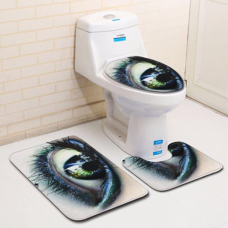 Creative 3D Bathroom Toilet Three-Piece Floor Mat Door Mat Bathroom Carpet
