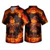 Men's Halloween Printed V-Neck Scrub Top Short Sleeve with Pockets for Work Uniform