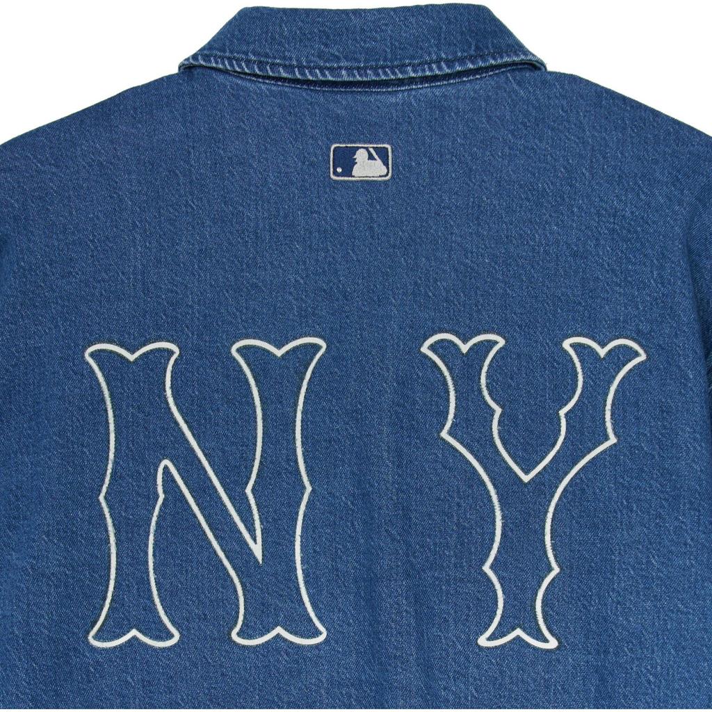 New MLB New York Yankees Denim Coopers Mega Logo New York Yankees Denim Shirts Shirt Unisex Blue 3ADRB0144-50INS