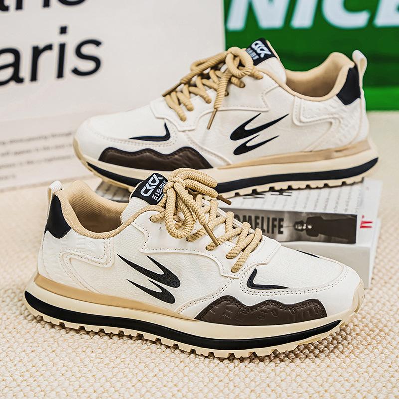 

Men s shoes autumn new dad shoes trend versatile fashion lace-up leather surface breathable soft sole sports casual waffles 44