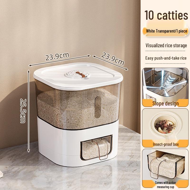 Rotatable Household Rice and Grain Storage Box: Insect & Moisture-Proof, Sealed, Compartmented Bucket