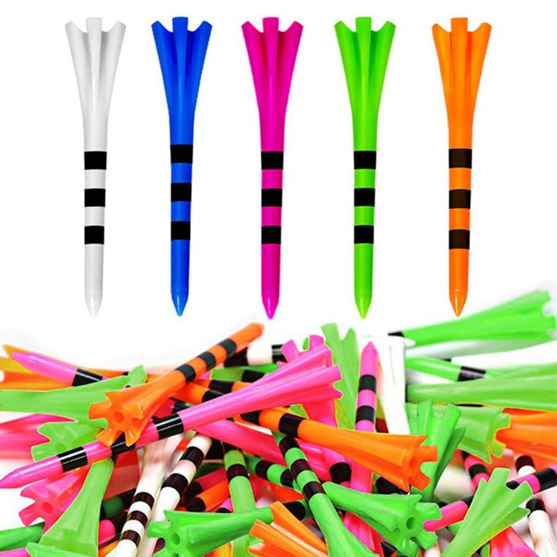 50Pcs Golf Tees Plastic Unbreakable 5 Prongs Head Tee With Stripe Markers 83Mm70Mm Long Ball Holder Low Friction Less Resistance