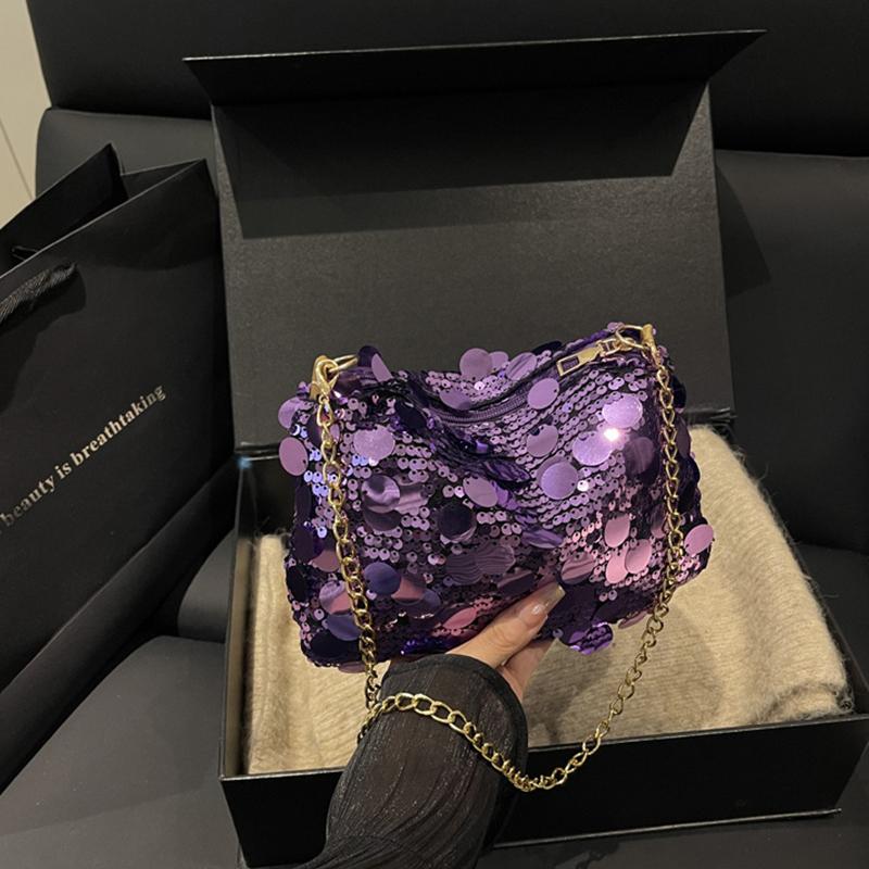 

Sequin Evening Party Shoulder Bag for Women Lightweight Chain Crossbody Bag Solid Color Casual Female Handbag Fashion Trendy