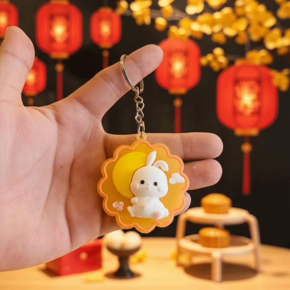Creative Mooncake Little Rabbit Keychain 3D Cute Rabbit Keychain Daily Use