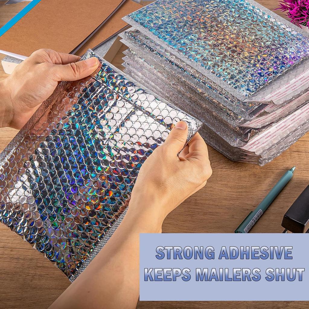 Holographic Bubble Mailers,30 Pcs Metallic Bubble Mailers,6.5 x 9 Inch Poly Padded Envelopes,Waterproof Self Sealing Cushion Envelopes for Mailing