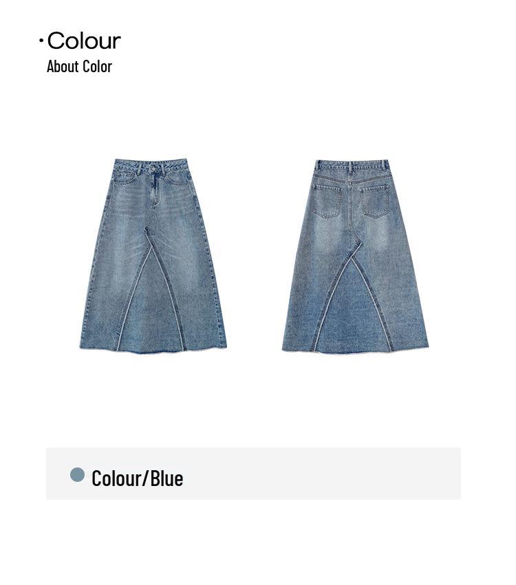 Introducing the "NEWOPEN 2025 Retro Washed Patchwork High Waist Denim Midi Skirt S5097" – a Stylish Summer Staple for a Slimming Vintage Look.