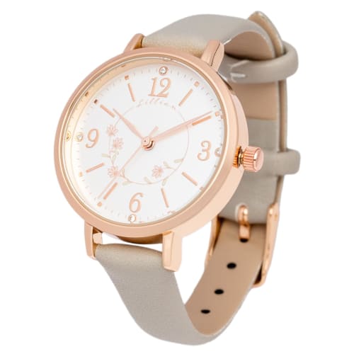 Fieldwork Women's Analog Watch with Leather Strap, Simple Floral Pattern, Rosam Gray, MKL2611-4