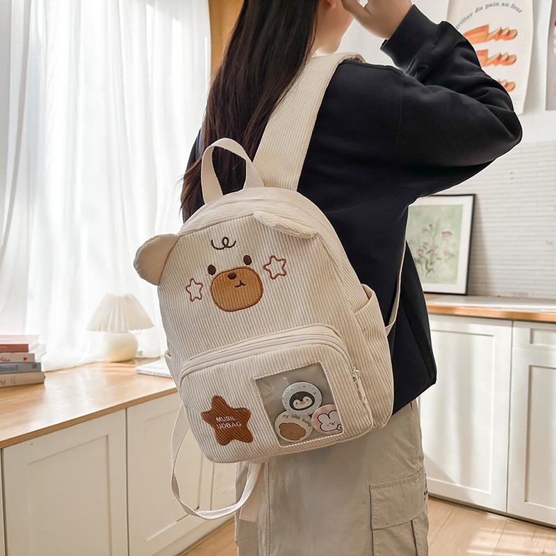 Cartoon Bear Kindergarten Schoolbag Corduroy Backpack for Primary School Students