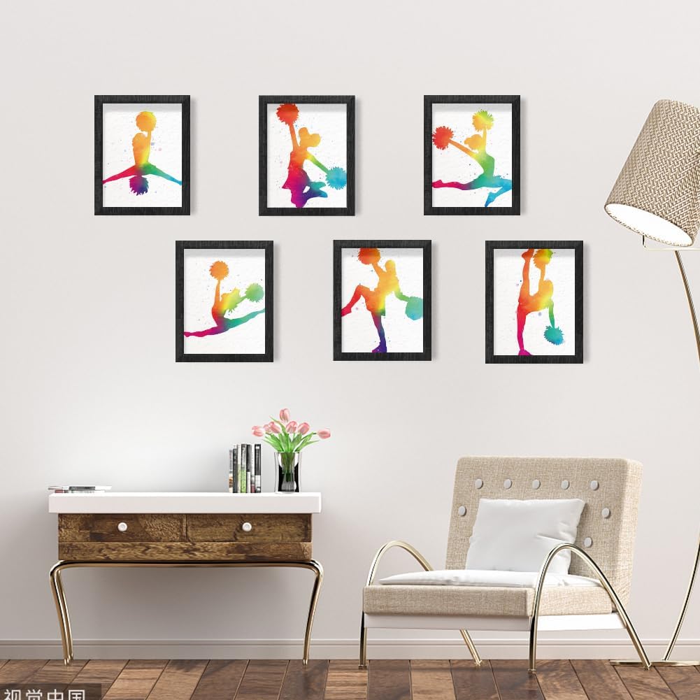 INFUNLY Set of 6 CheerLeader Abstract Wall Art Print UNFRAMED Girl Gymnastics Posters Print 8x10 Aesthetic Gradient Ink Canvas Painting for Team Gift