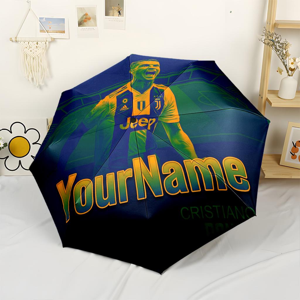 Cristiano Ronaldo Customize Text Umbrella Automatic Umbrella with 8-Rib Foldable Design for Outdoor Daily Use Fashion Lovers