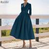 ZANZEA Abito Lungo Casual Elegante da Donna con Scollo a V, Colore Unito, Manica 3/4